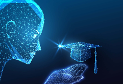 Concept image of AI person holding graduation cap